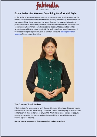 Ethnic Jackets for Women and Combining Comfort with Style