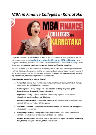 MBA in Finance Colleges in Karnataka