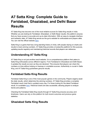 A7 Satta King_ Complete Guide to Faridabad, Ghaziabad, and Delhi Bazar Results