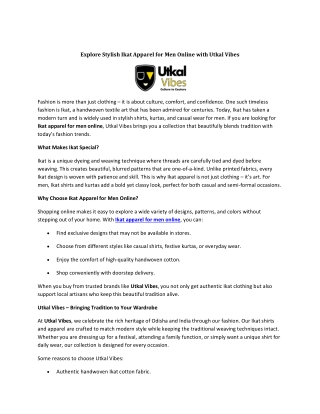 Explore Stylish Ikat Apparel for Men Online with Utkal Vibes