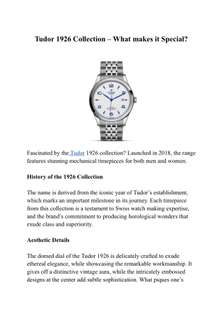 Tudor 1926 Collection – What makes it Special