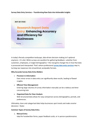 Survey Data Entry Services – Transforming Raw Data into Actionable Insights