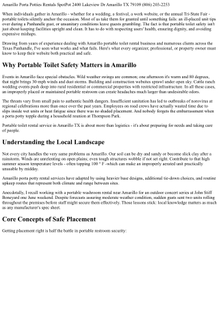 Portable Toilet Safety: Standards from AmariLLO's Leading Rental Companies