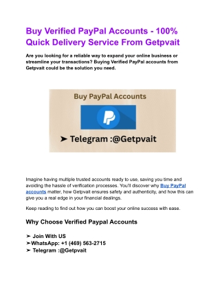 Buy Verified PayPal Accounts - 100% Quick Delivery Service From Getpvait