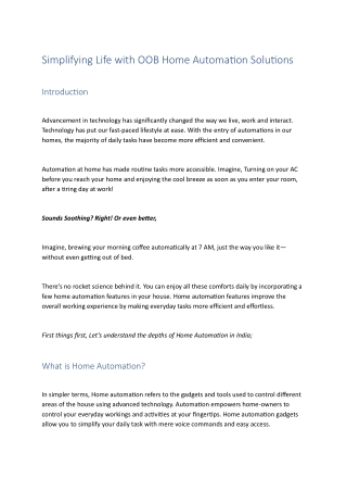 Simplifying Life with OOB Home Automation Solutions