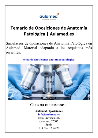 Temario de Oposiciones de Anatomía Patológica  Aulamed.es