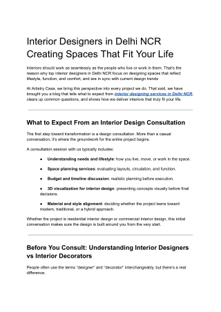 Interior Designers in Delhi NCR Creating Spaces That Fit Your Life