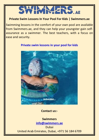 Private Swim Lessons In Your Pool For Kids  Swimmers.ae