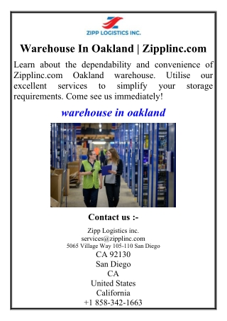 Warehouse In Oakland | Zipplinc.com