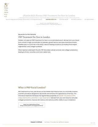 (Platelet Rich Plasma) PRP Treatment For Face In London
