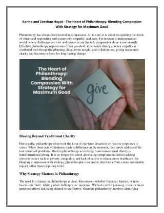 Karina and Zeeshan Hayat - The Heart of Philanthropy - Blending Compassion With Strategy for Maximum Good