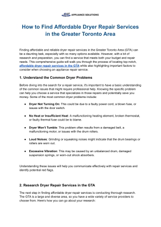 How to Find Affordable Dryer Repair Services in the Greater Toronto Area