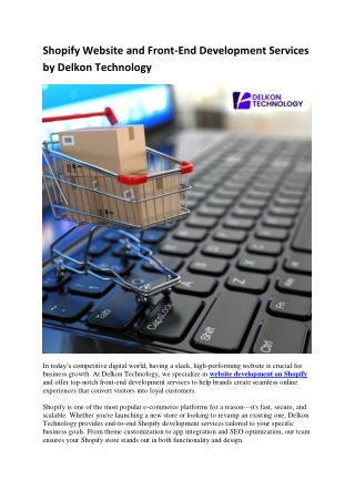Shopify Website and Front-End Development Services by Delkon Technology