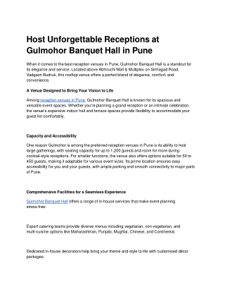 Host Unforgettable Receptions at Gulmohor Banquet Hall in Pune