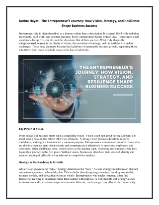 Karina Hayat - The Entrepreneur’s Journey - How Vision, Strategy, and Resilience Shape Business Success
