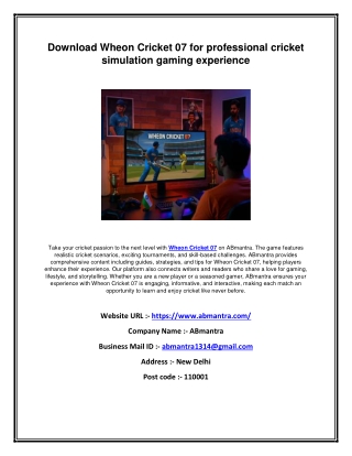 Download Wheon Cricket 07 for professional cricket simulation gaming experience