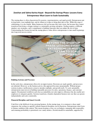 Zeeshan and Salma Karina Hayat - Beyond the Startup Phase - Lessons Every Entrepreneur Must Learn to Scale Sustainably