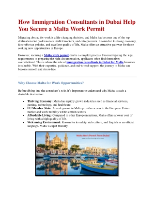 How Immigration Consultants in Dubai Help You Secure a Malta Work Permit