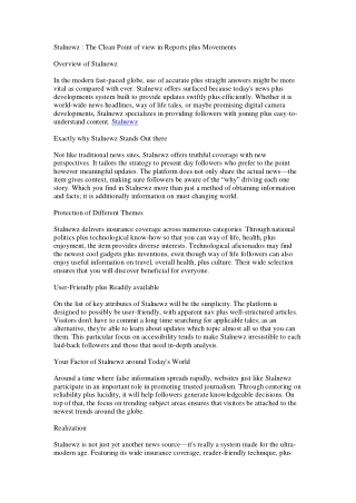 Stalnewz : The New Viewpoint in Reports and also Tendencies