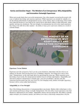 Zeeshan and Karina Hayat - The Mindset of an Entrepreneur - Why Adaptability and Innovation Outweigh Experience