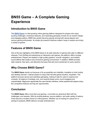 BN55 Game – A Complete Gaming Experience