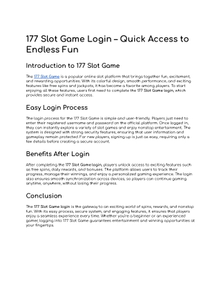 177 Slot Game Login – Quick Access to Endless Fun