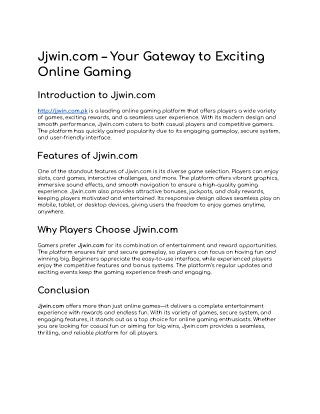 Jjwin.com – Your Gateway to Exciting Online Gaming