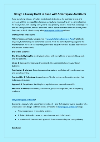 Design a Luxury Hotel in Pune with Smartspace Architects