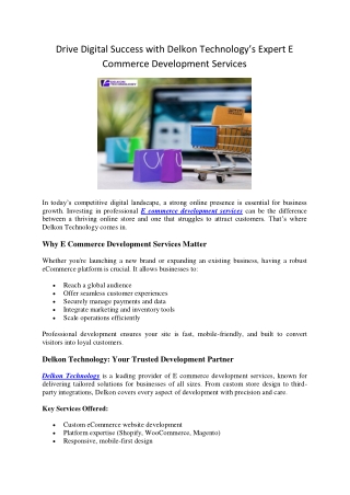 Drive Digital Success with Delkon Technology’s Expert E Commerce Development Ser