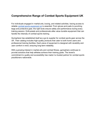 Comprehensive Range of Combat Sports Equipment UK