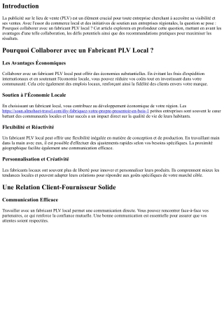 Pourquoi Collaborer avec un Fabricant PLV Local ?