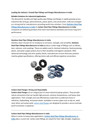 Trusted Pipe Fittings and Flanges Manufacturers in India