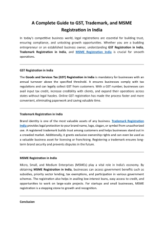A Complete Guide to GST, Trademark, and MSME Registration in India