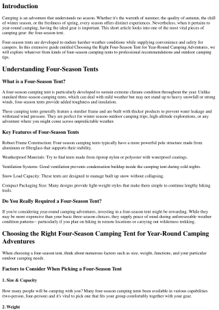 ** Selecting the Right Four-Season Tent for Year-Round Camping Adventures **.