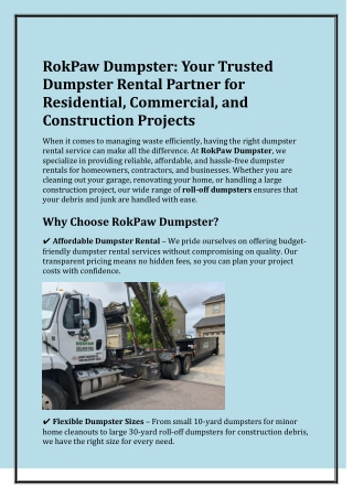 RokPaw Dumpster: Your Trusted Dumpster Rental Partner for Residential, Commercia