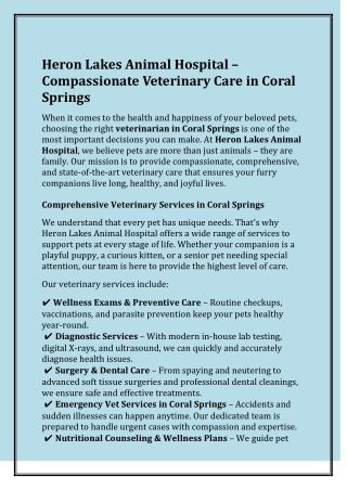 Heron Lakes Animal Hospital – Compassionate Veterinary Care in Coral Springs