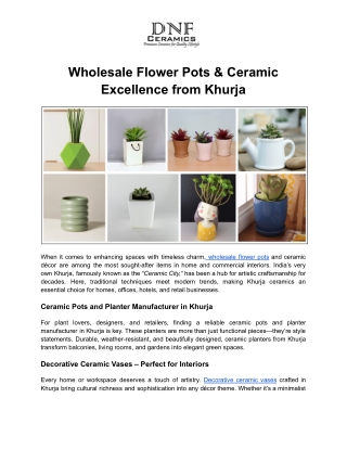Wholesale Flower Pots & Ceramic Excellence from Khurja