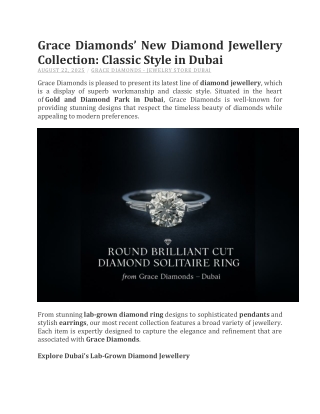 Grace Diamonds’ New Diamond Jewellery Collection: Classic Style in Dubai