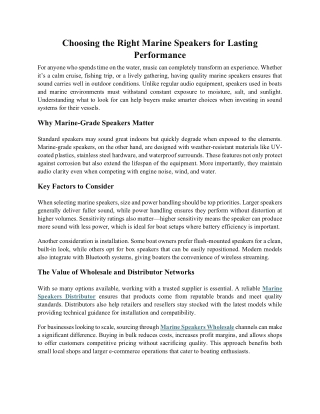 Choosing the Right Marine Speakers for Lasting Performance 