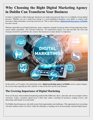 Why Choosing the Right Digital Marketing Agency Can Transform Your Business