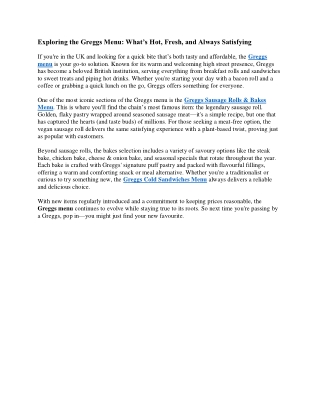 Greggs Menu