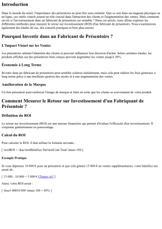 Comment Mesurer le Retour sur Investissement d'un Fabriquant de Présentoir ?