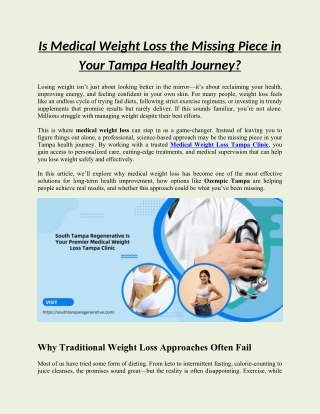 Is Medical Weight Loss the Missing Piece in Your Tampa Health Journey