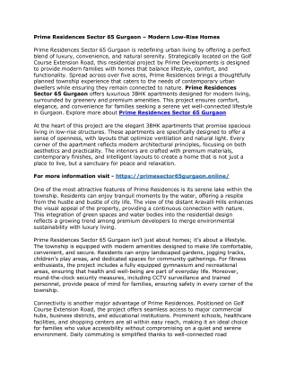 Prime Residences Sector 65 Gurgaon – Modern Low-Rise Homes