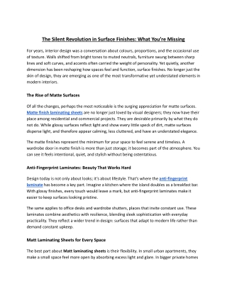 The Silent Revolution in Surface Finishes What You’re Missing