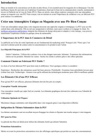 Créer une Atmosphère Unique en Magasin avec une Plv Bien Conçue