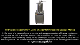 Hydraulic Sausage Stuffer A Game-Changer for Professional Sausage Making