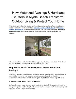 How Motorized Awnings & Hurricane Shutters in Myrtle Beach Transform Outdoor Living & Protect Your Home