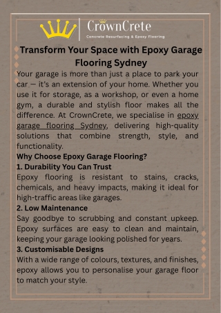 Transform Your Space with Epoxy Garage Flooring Sydney