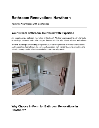 Bathroom Renovations Hawthorn - In-Form Building & Consulting